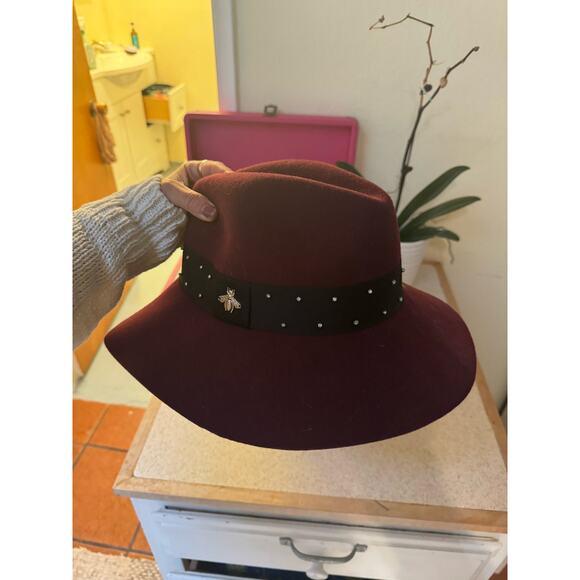 Scala Burgundy Wool Hat With Honey Bee and Gemstone head band. - Picture 5 of 12